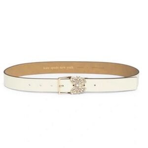 Kate Spade New York Belt Leather 32mm Rhinestone Butterfly Flower Metal Buckle